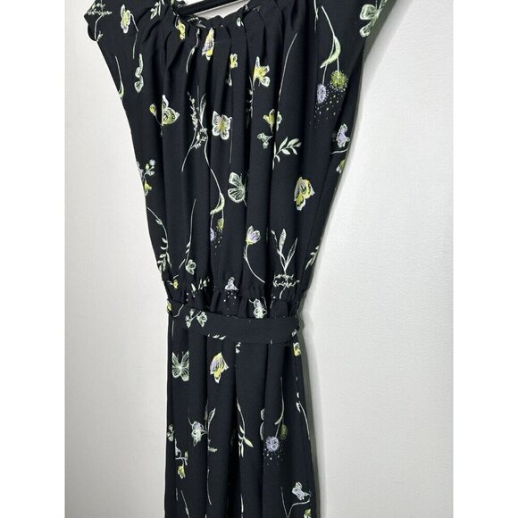 Lauren Conrad Dress Black Floral Short Sleeve & Back Neck Tie Size Medium - Picture 8 of 9